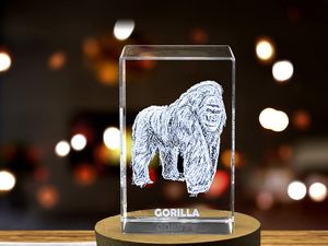 Majestic Gorilla Recognition Trophy Award - Exquisite Crystal Carvings with LED Base - Image 5