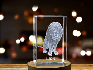 Majestic Lion Crystal Carvings With Recognition | Exquisite 3D Etched Crystal Art & LED Base Light - Image 5