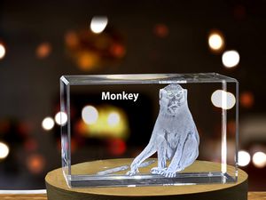 Playful Monkey Crystal Trophy Awards | Recognition Etched Gem Sculptures for Nature Lovers - Image 5