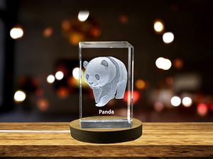 Panda Harmony Recognition Trophy & Award | 3D Engraved Crystal Keepsake with LED Base Light