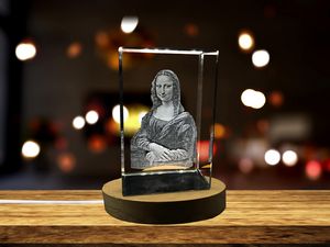 Mona Lisa 3D Crystal Trophy Award Decor with LED Base - Recognition Piece Made in Canada