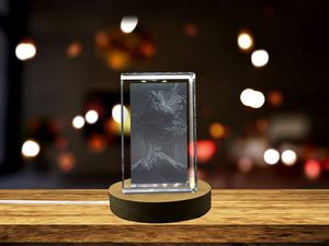 Volcano 3D Engraved Crystal Trophy Award For Recognition - Unique Keepsake Gift with LED Base