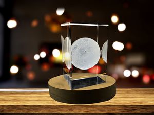 Moon 3D Engraved Crystal Trophy Award with LED Base - Premium Home Decor Recognition by A&B Crystal