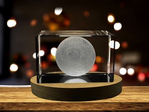 Moon 3D Engraved Crystal Trophy Award with LED Base - Premium Home Decor Recognition by A&B Crystal - Image 8