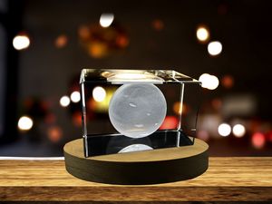 Planet X 3D Engraved Crystal Recognition Trophy With LED Illuminated Base - A&B Crystal Collection