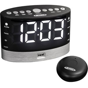 Jensen AM/FM Dual Alarm Clock Radio with Wireless Under Pillow Vibrator - Image 2