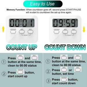 Digital Count Down And Count Up Timer (2.51" L × 2.24" W × 0.65" T / 2.63" L × 2.2" W × 0.59" T) - Image 3